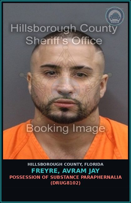 CCW arrest card for FREYRE, AVRAM JAY in Hillsborough County: POSSESSION OF DRUG PARAPHERNALIA (DRUG8102)