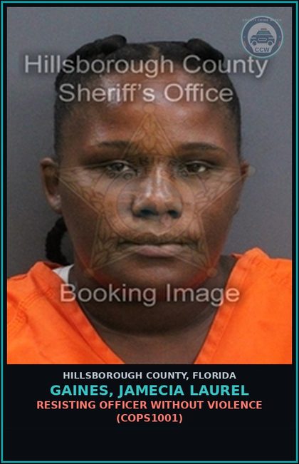 CCW arrest card for GAINES, JAMECIA LAUREL in Hillsborough County: RESISTING OFFICER WITHOUT VIOLENCE (COPS1001)