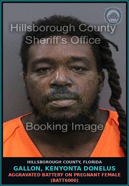 CCW arrest card for GALLON, KENYONTA DONELUS in Hillsborough County: AGGRAVATED BATTERY ON PREGNANT FEMALE (BATT6000)