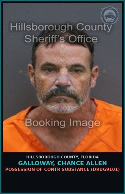 CCW arrest card for GALLOWAY, CHANCE ALLEN in Hillsborough County: POSSESSION OF contr substance (DRUG9101)
