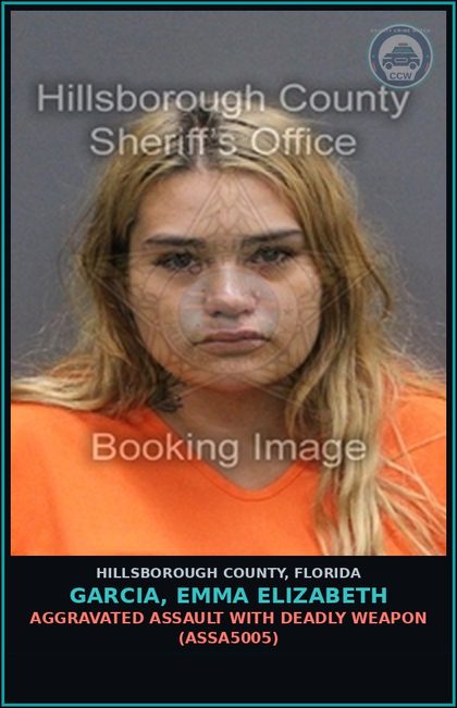 CCW arrest card for GARCIA, EMMA ELIZABETH in Hillsborough County: AGGRAVATED ASSAULT WITH DEADLY WEAPON (ASSA5005)