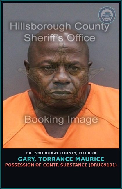 CCW arrest card for GARY, TORRANCE MAURICE in Hillsborough County: POSSESSION OF contr substance (DRUG9101)