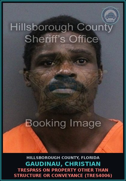 CCW arrest card for GAUDINAU, CHRISTIAN in Hillsborough County: TRESPASS ON PROPERTY OTHER THAN STRUCTURE OR CONVEYANCE (TRES4006)