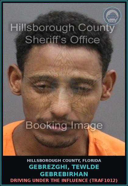 CCW arrest card for GEBREZGHI, TEWLDE GEBREBIRHAN in Hillsborough County: DRIVING UNDER THE INFLUENCE (TRAF1012)
