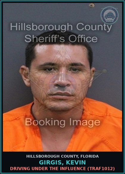 CCW arrest card for GIRGIS, KEVIN in Hillsborough County: DRIVING UNDER THE INFLUENCE (TRAF1012)