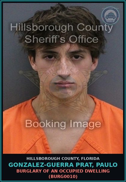 CCW arrest card for GONZALEZ-GUERRA PRAT, PAULO in Hillsborough County: BURGLARY OF AN OCCUPIED DWELLING (BURG0010)