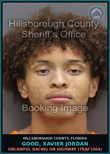 CCW arrest card for GOOD, XAVIER JORDAN in Hillsborough County: UNLAWFUL RACING ON HIGHWAY (TRAF1064)
