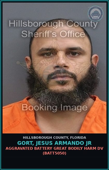 CCW arrest card for GORT, JESUS ARMANDO JR in Hillsborough County: AGGRAVATED BATTERY GREAT BODILY HARM DV (BATT5050)