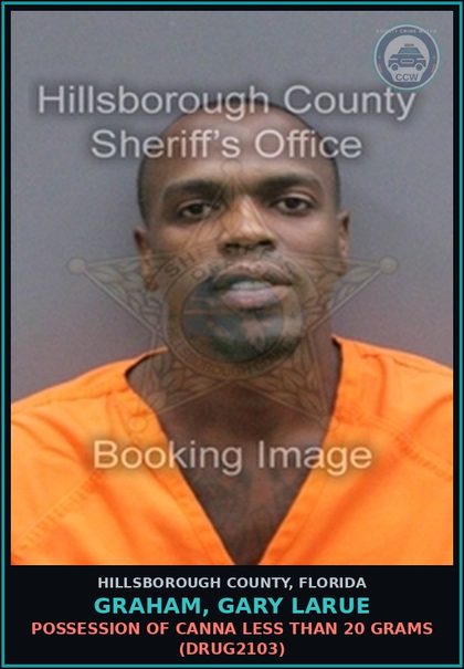 CCW arrest card for GRAHAM, GARY LARUE in Hillsborough County: DRIVING WHILE LICENSE CANCELED, SUSPENDED, OR REVOKED (SECOND OR SUBSEQUENT OFFENSE) (TRAF6069)
