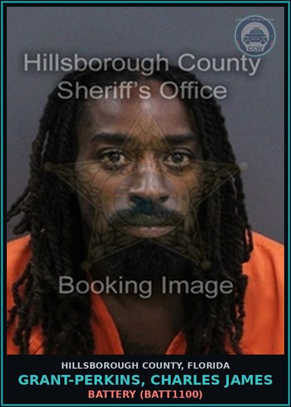 CCW arrest card for GRANT-PERKINS, CHARLES JAMES in Hillsborough County: BATTERY (BATT1100)