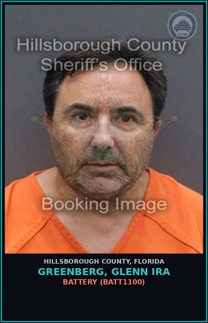 CCW arrest card for GREENBERG, GLENN IRA in Hillsborough County: BATTERY (BATT1100)