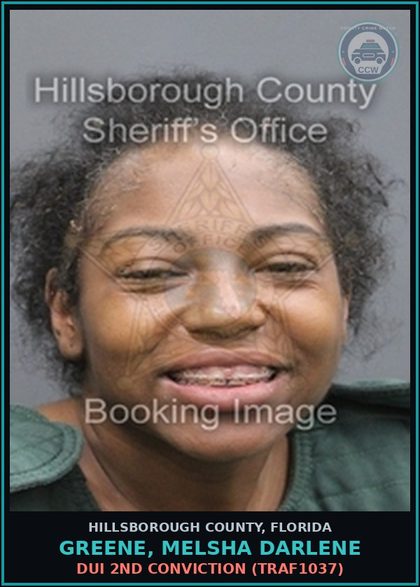 CCW arrest card for GREENE, MELSHA DARLENE in Hillsborough County: DUI 2ND CONVICTION (TRAF1037)