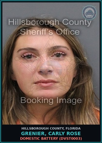 CCW arrest card for GRENIER, CARLY ROSE in Hillsborough County: DOMESTIC BATTERY (DVST0003)