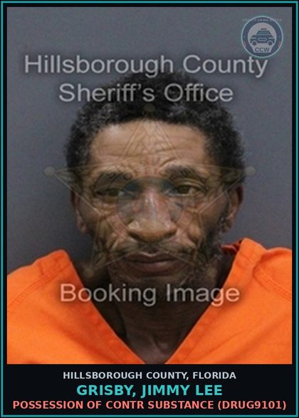 CCW arrest card for GRISBY, JIMMY LEE in Hillsborough County: POSSESSION OF contr substance (DRUG9101)