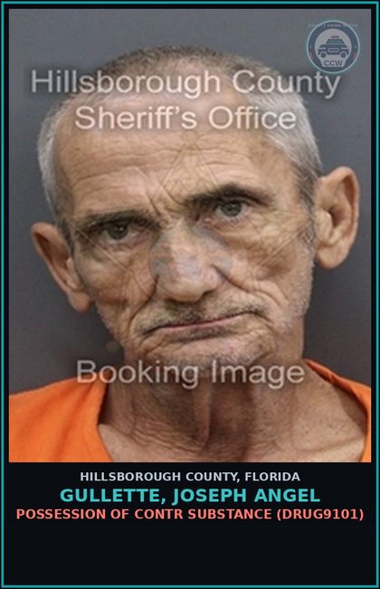 CCW arrest card for GULLETTE, JOSEPH ANGEL in Hillsborough County: POSSESSION OF contr substance (DRUG9101)