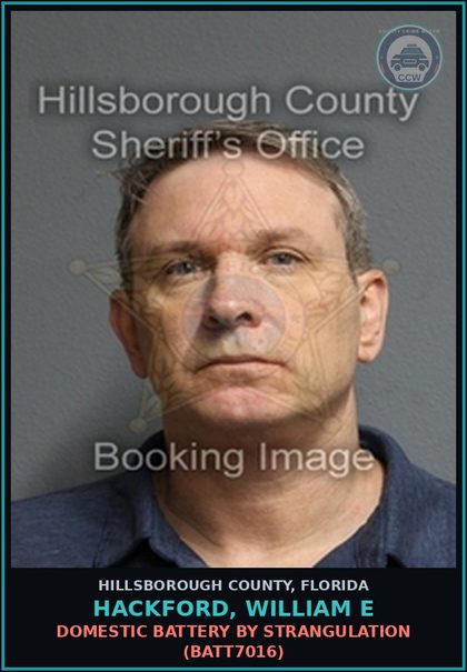 CCW arrest card for HACKFORD, WILLIAM E in Hillsborough County: DOMESTIC BATTERY BY STRANGULATION (BATT7016)