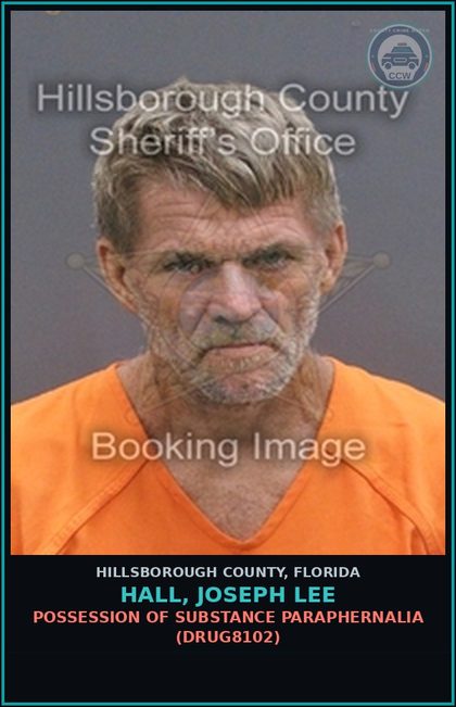 CCW arrest card for HALL, JOSEPH LEE in Hillsborough County: POSSESSION OF DRUG PARAPHERNALIA (DRUG8102)