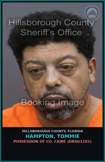 CCW arrest card for HAMPTON, TOMMIE in Hillsborough County: POSSESSION OF COCAINE (DRUG1101)
