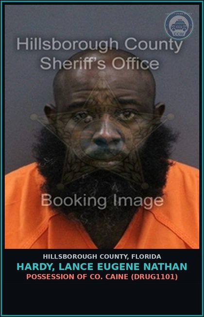 CCW arrest card for HARDY, LANCE EUGENE NATHAN in Hillsborough County: DRIVING WITH LICENSE CANCELED, SUSPENDED, OR REVOKED (TRAF6075)