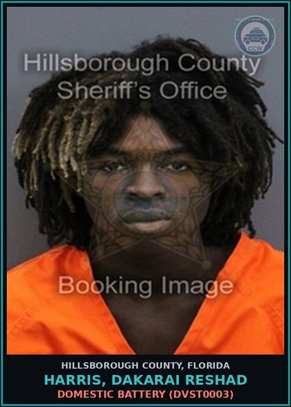 CCW arrest card for HARRIS, DAKARAI RESHAD in Hillsborough County: DOMESTIC BATTERY (DVST0003)