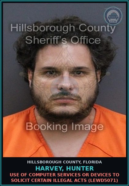 CCW arrest card for HARVEY, HUNTER in Hillsborough County: USE OF COMPUTER SERVICES OR DEVICES TO SOLICIT CERTAIN ILLEGAL ACTS (LEWD5071)