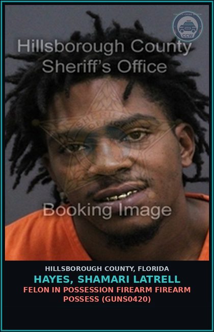 CCW arrest card for HAYES, SHAMARI LATRELL in Hillsborough County: FELON IN POSSESSION OF AMMUNITION (WEAP7008)