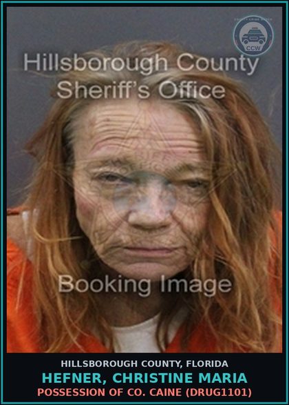 CCW arrest card for HEFNER, CHRISTINE MARIA in Hillsborough County: POSSESSION OF COCAINE (DRUG1101)