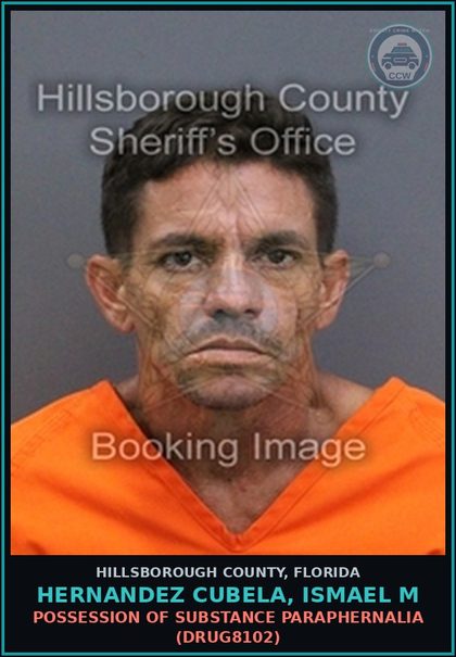 CCW arrest card for HERNANDEZ CUBELA, ISMAEL M in Hillsborough County: POSSESSION OF DRUG PARAPHERNALIA (DRUG8102)
