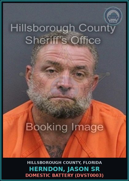 CCW arrest card for HERNDON, JASON SR in Hillsborough County: DOMESTIC BATTERY (DVST0003)
