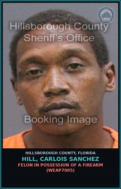 CCW arrest card for HILL, CARLOIS SANCHEZ in Hillsborough County: ARMED POSSESSION OF COCAINE WITH INTENT TO SELL OR DELIVER (DRUG1322)