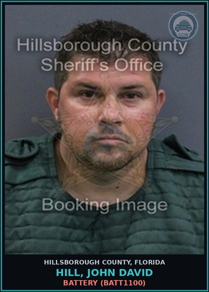 CCW arrest card for HILL, JOHN DAVID in Hillsborough County: DISORDERLY INTOXICATION (MISC0018)