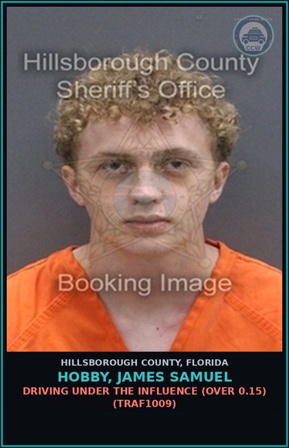 CCW arrest card for HOBBY, JAMES SAMUEL in Hillsborough County: DRIVING UNDER THE INFLUENCE (OVER 0.15) (TRAF1009)