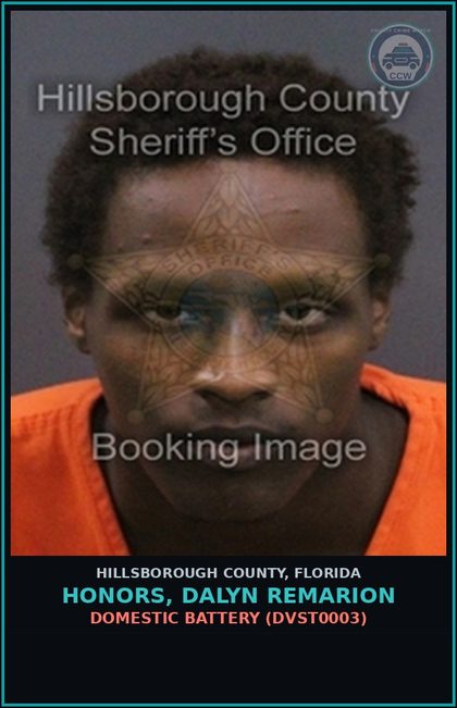 CCW arrest card for HONORS, DALYN REMARION in Hillsborough County: DOMESTIC BATTERY (DVST0003)