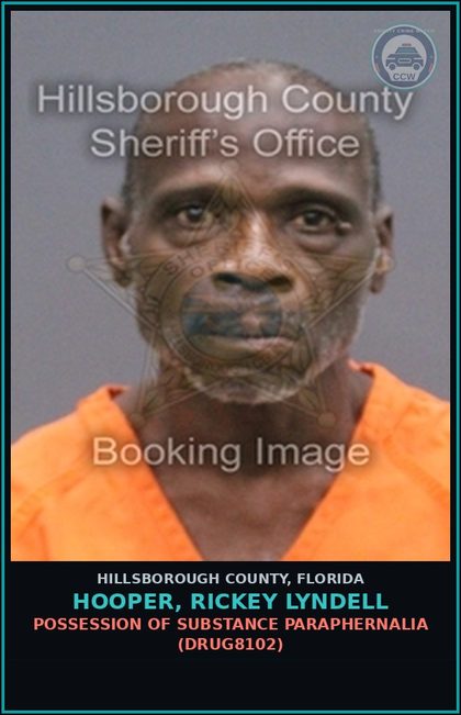 CCW arrest card for HOOPER, RICKEY LYNDELL in Hillsborough County: POSSESSION OF DRUG PARAPHERNALIA (DRUG8102)