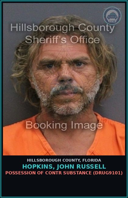 CCW arrest card for HOPKINS, JOHN RUSSELL in Hillsborough County: POSSESSION OF contr substance (DRUG9101)