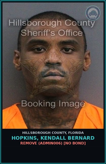 CCW arrest card for HOPKINS, KENDALL BERNARD in Hillsborough County: REMOVE (ADMIN006) [NO BOND]