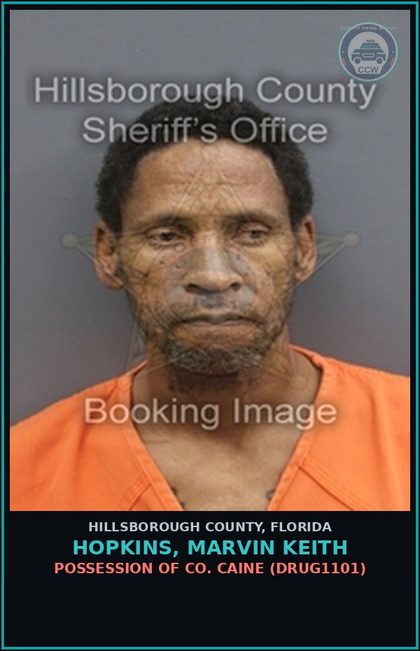 CCW arrest card for HOPKINS, MARVIN KEITH in Hillsborough County: POSSESSION OF COCAINE (DRUG1101)