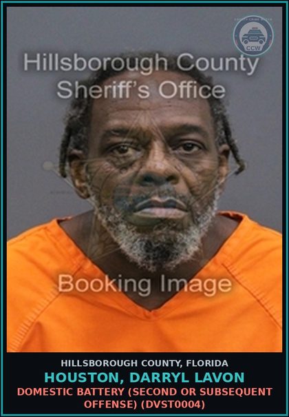 CCW arrest card for HOUSTON, DARRYL LAVON in Hillsborough County: DOMESTIC BATTERY (SECOND OR SUBSEQUENT OFFENSE) (DVST0004)
