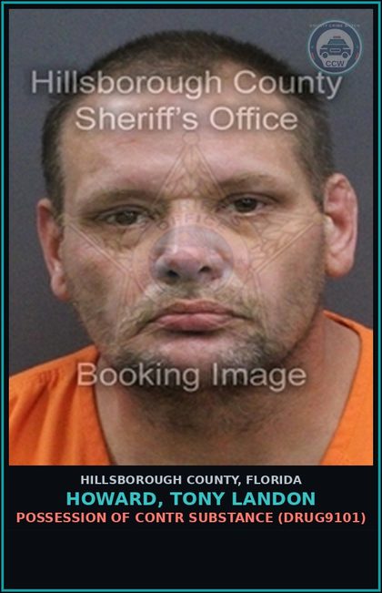 CCW arrest card for HOWARD, TONY LANDON in Hillsborough County: POSSESSION OF contr substance (DRUG9101)