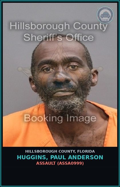 CCW arrest card for HUGGINS, PAUL ANDERSON in Hillsborough County: ASSAULT (ASSA0999)