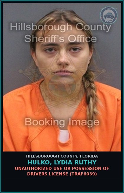 CCW arrest card for HULKO, LYDIA RUTHY in Hillsborough County: UNAUTHORIZED USE OR POSSESSION OF DRIVERS LICENSE (TRAF6039)