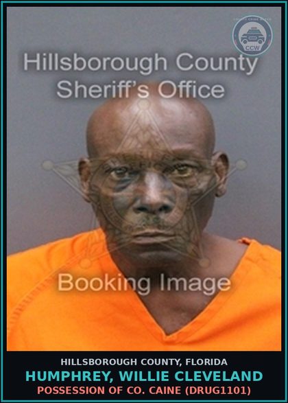 CCW arrest card for HUMPHREY, WILLIE CLEVELAND in Hillsborough County: POSSESSION OF COCAINE (DRUG1101)