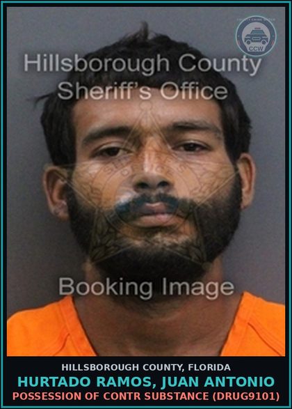 CCW arrest card for HURTADO RAMOS, JUAN ANTONIO in Hillsborough County: POSSESSION OF contr substance (DRUG9101)