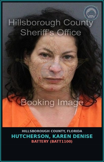 CCW arrest card for HUTCHERSON, KAREN DENISE in Hillsborough County: BATTERY (BATT1100)