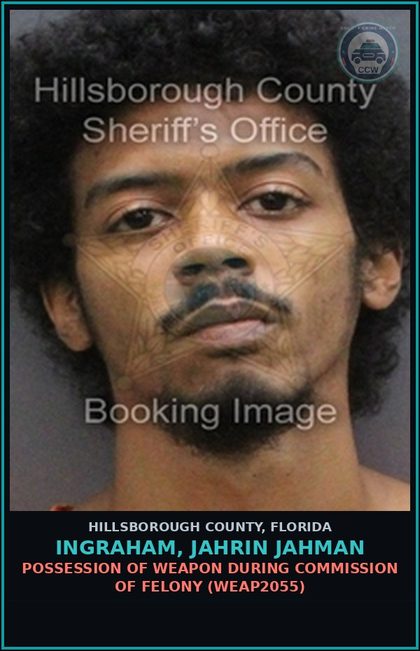 CCW arrest card for INGRAHAM, JAHRIN JAHMAN in Hillsborough County: POSSESSION OF contr substance WITH INTENT TO SELL OR DELIVER (SCHEDULE I) (DRUG1624)