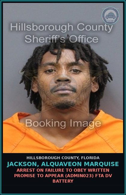 CCW arrest card for JACKSON, ALQUAVEON MARQUISE in Hillsborough County: RESISTING OFFICER WITHOUT VIOLENCE (COPS1001)