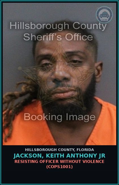 CCW arrest card for JACKSON, KEITH ANTHONY JR in Hillsborough County: RESISTING OFFICER WITHOUT VIOLENCE (COPS1001)