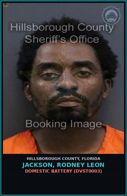 CCW arrest card for JACKSON, RODNEY LEON in Hillsborough County: DOMESTIC BATTERY (DVST0003)