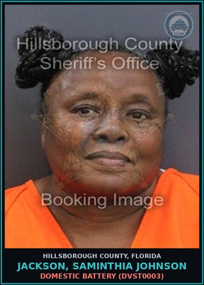CCW arrest card for JACKSON, SAMINTHIA JOHNSON in Hillsborough County: DOMESTIC BATTERY (DVST0003)