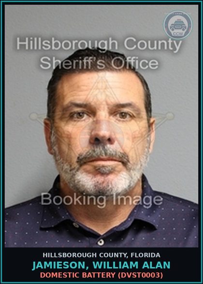 CCW arrest card for JAMIESON, WILLIAM ALAN in Hillsborough County: DOMESTIC BATTERY (DVST0003)